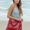 Bolsa de couro vermelho tiracolo grande